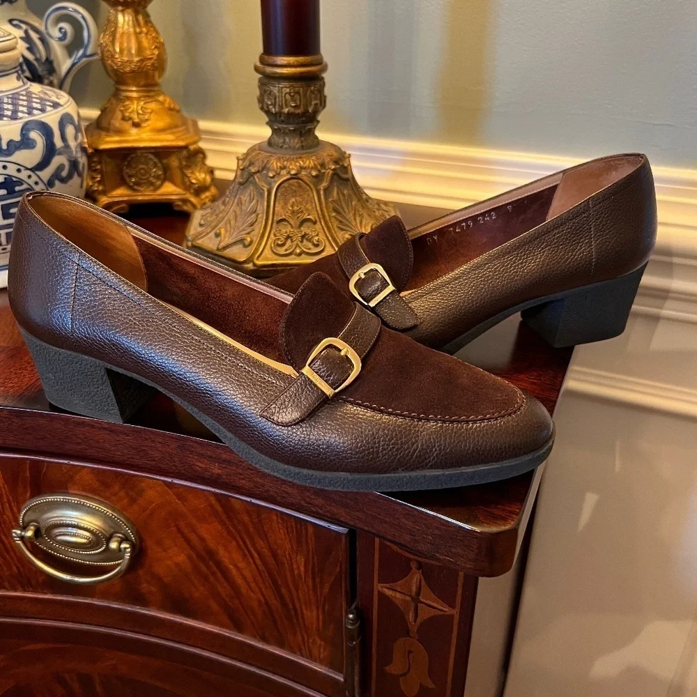 EUC Salvatore Ferragamo Boutique Brown Suede & Leather Pumps Heels 9.5 A